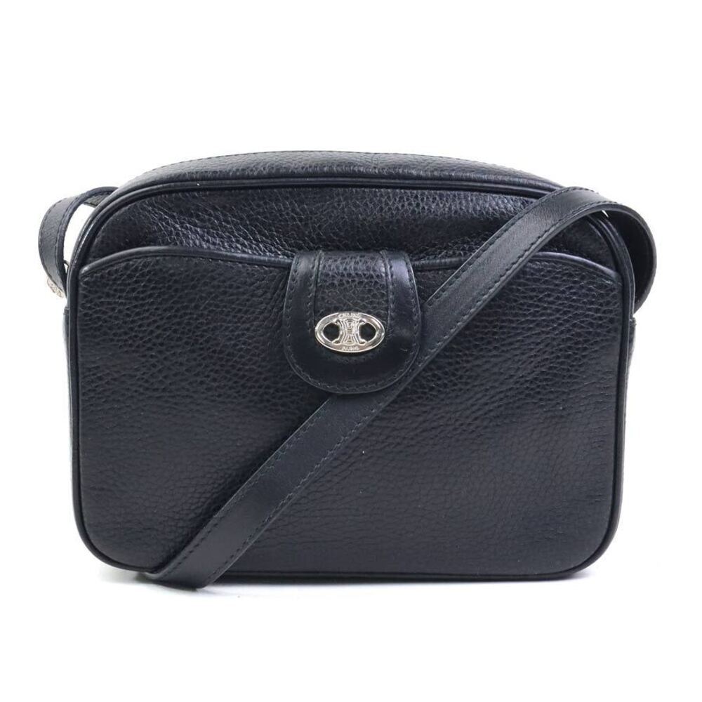 Celine Shoulder Bag Leather Black Silver